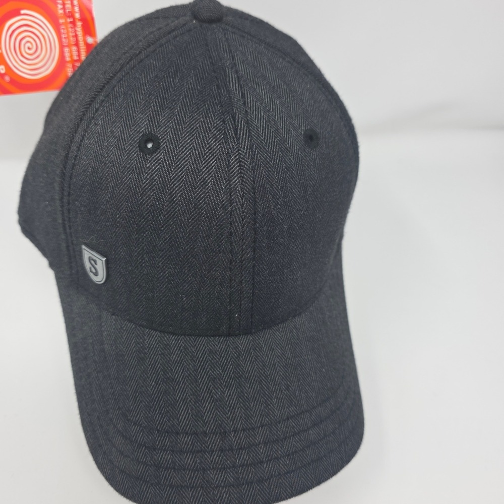 HYP New York Baseball Cap 57.5cm Herringbone Fabric Adjustable Black Vintage 08